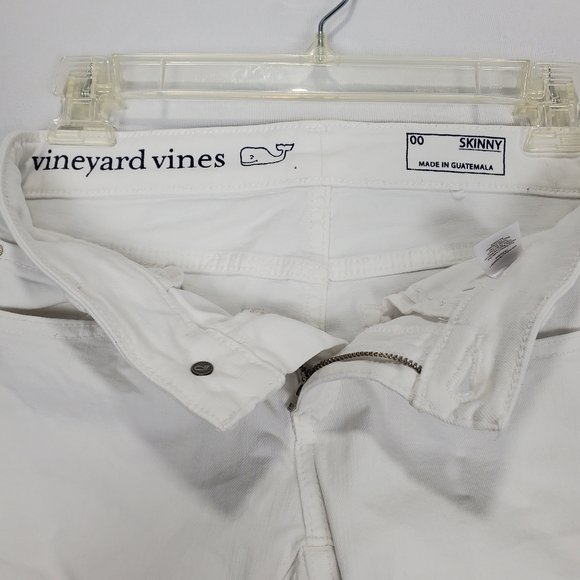 Vineyard Vines White Straight Leg Jeans w/ Blue & Silver Stars Embroidered Sz 00 - Picture 6 of 12